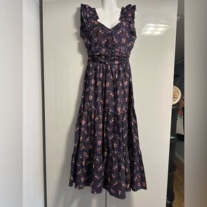 Caroline Constas Dark Blue and Pink Patterned Maxi Dress